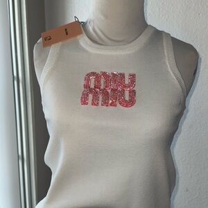 Miu Miu White Tank Top with Pink Logo